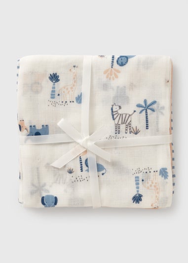 3 Pack Baby Multicolour Animal Stripe Muslin Cloths
