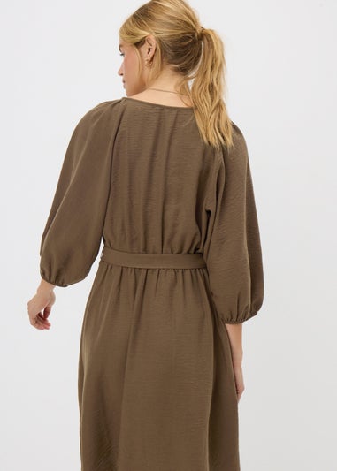 Brown Belted Midi Dress