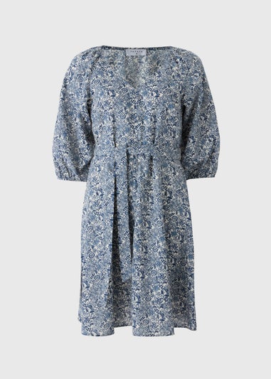 Navy Floral Print Belted Mini Dress