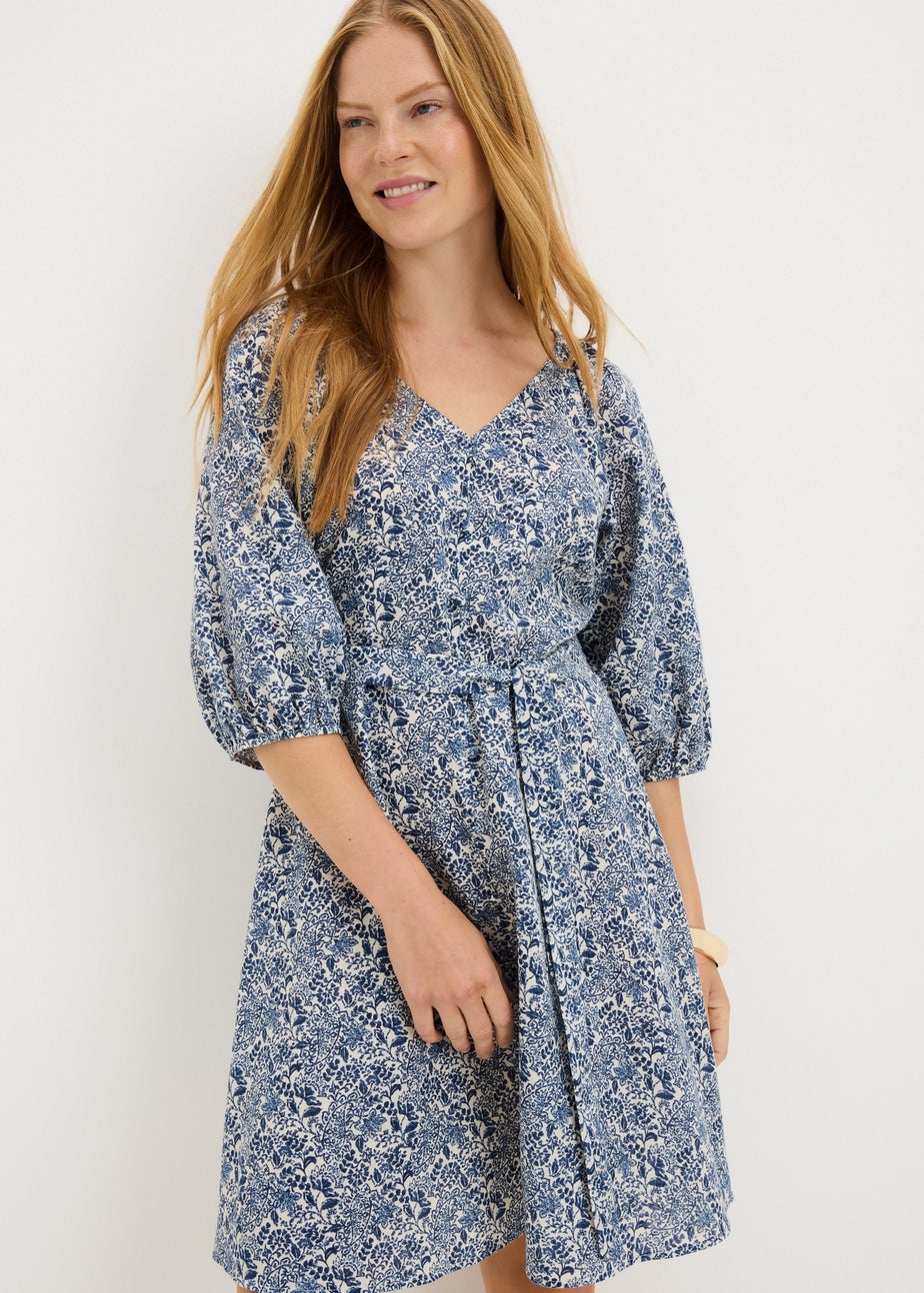 Navy Floral Print Belted Mini Dress