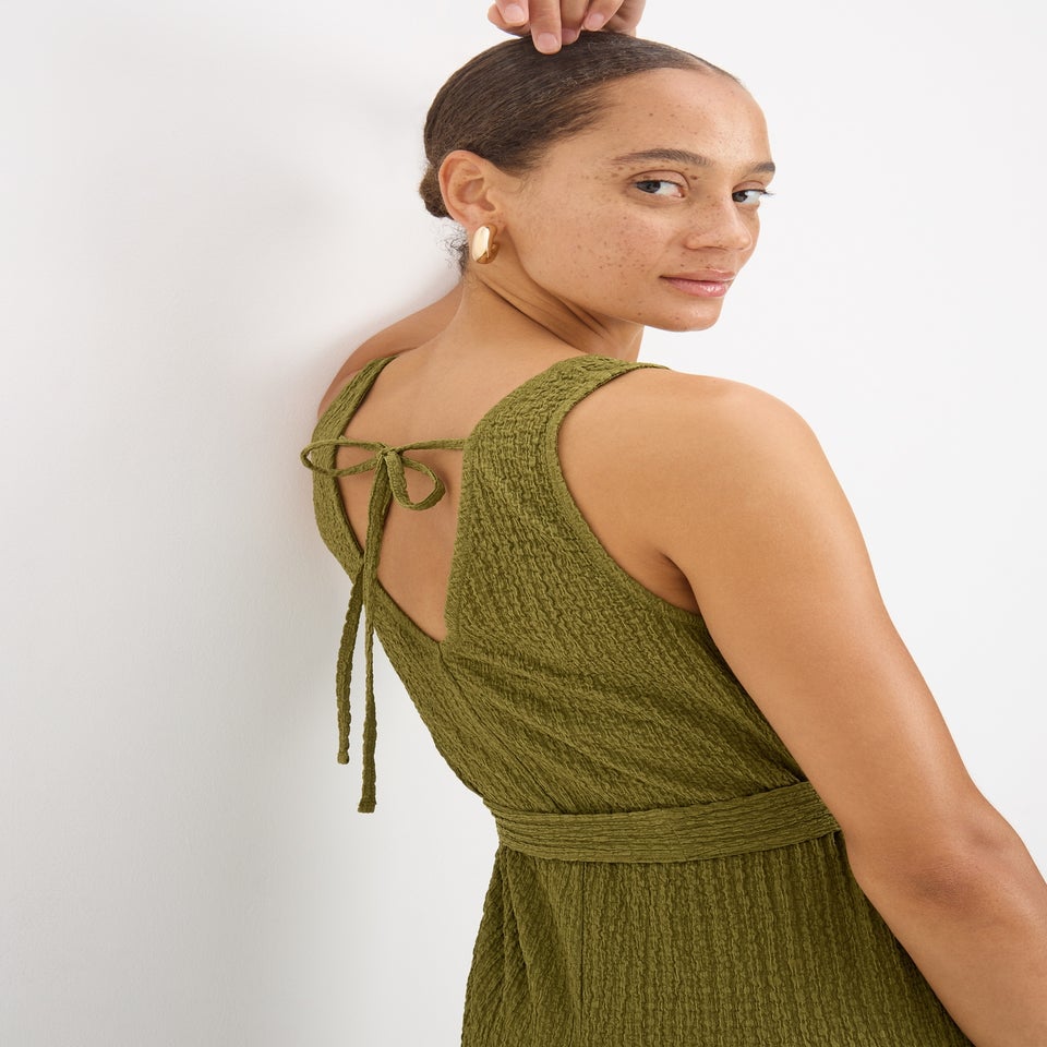 Khaki Crinkle Textured Jumpsuit