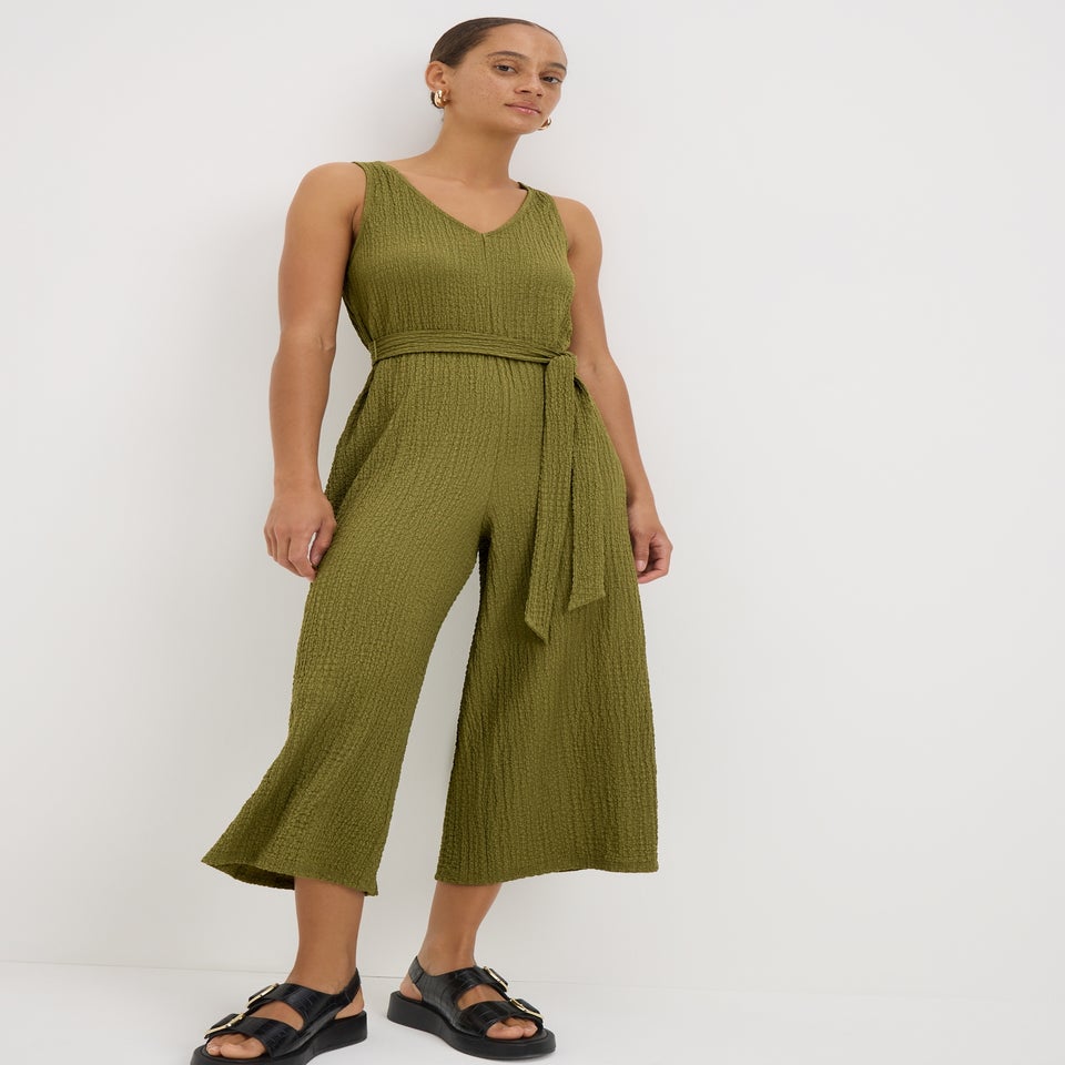 Khaki Crinkle Textured Jumpsuit