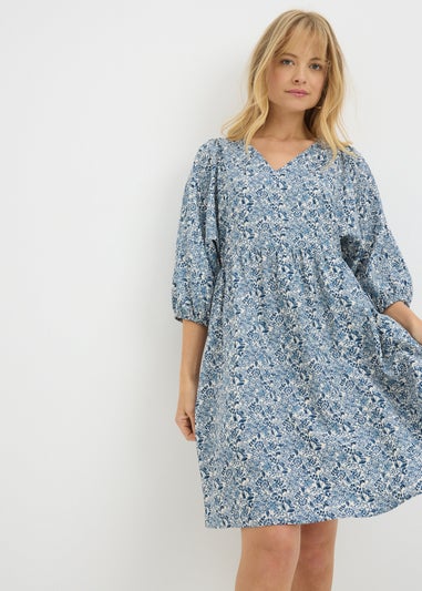 Navy Floral V Neck Mini Dress