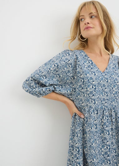 Navy Floral V Neck Mini Dress