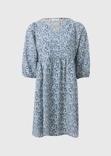 Navy Floral V Neck Mini Dress