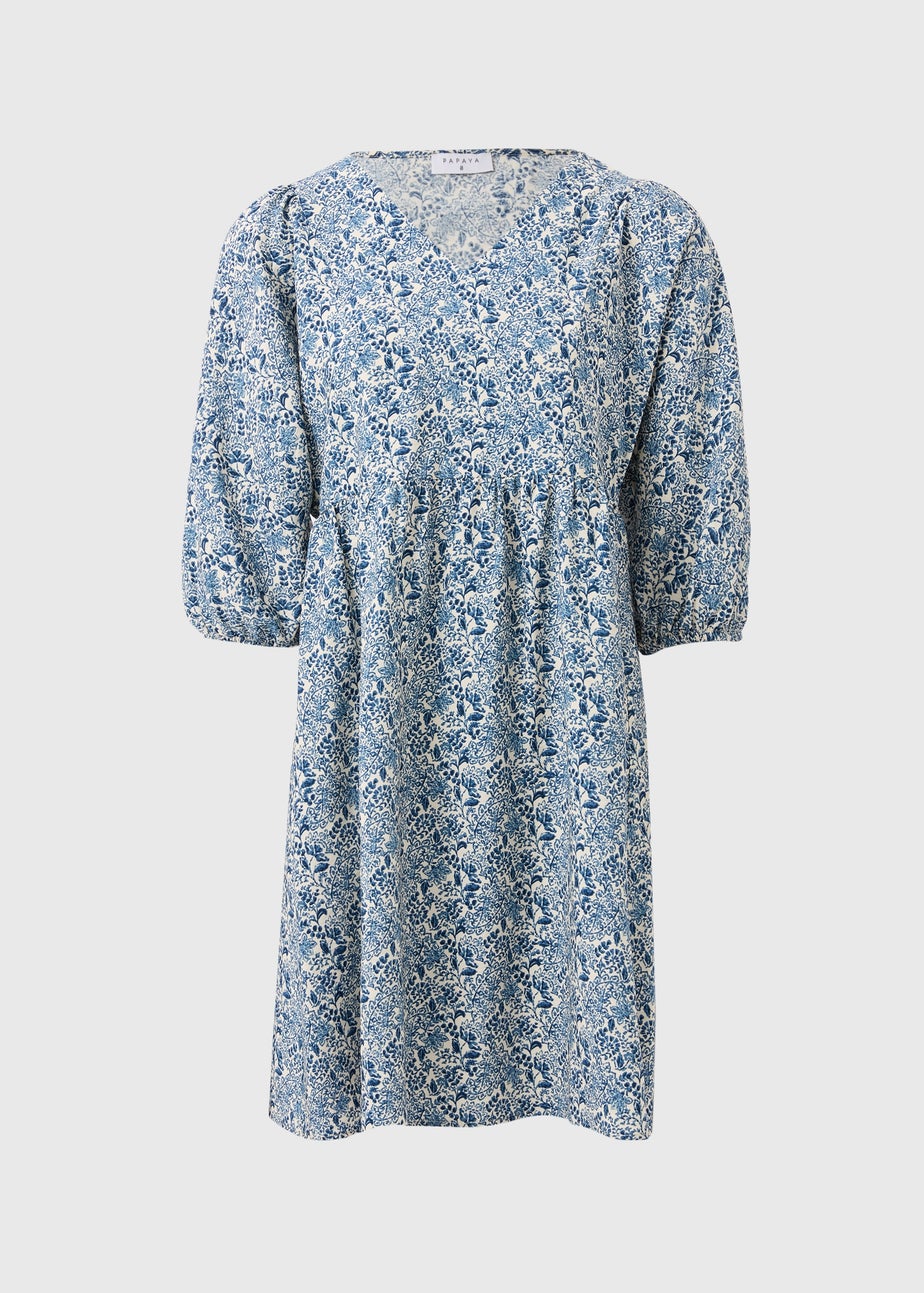 Navy Floral V Neck Mini Dress