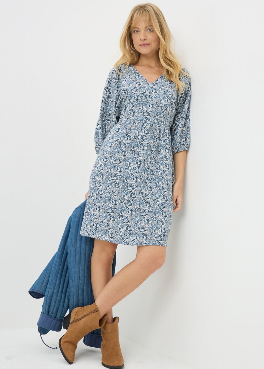 Navy Floral V Neck Mini Dress