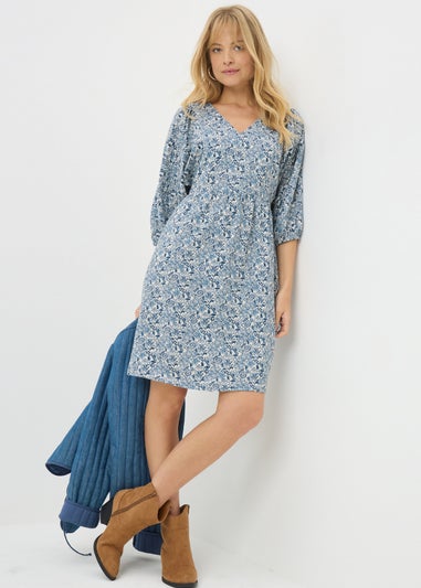 Navy Floral V Neck Mini Dress