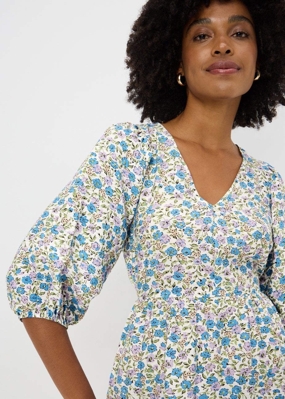 Multicolour Ditsy Floral Volume Midi Dress