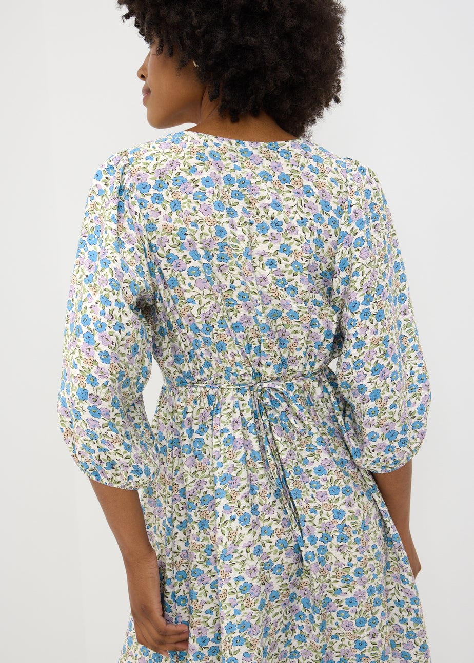 Multicolour Ditsy Floral Volume Midi Dress