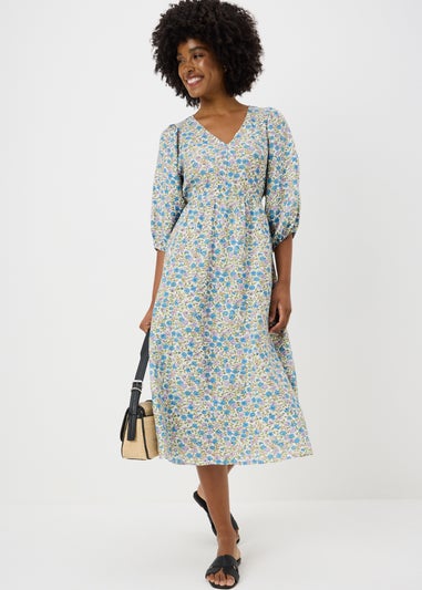 Multicolour Ditsy Floral Volume Midi Dress