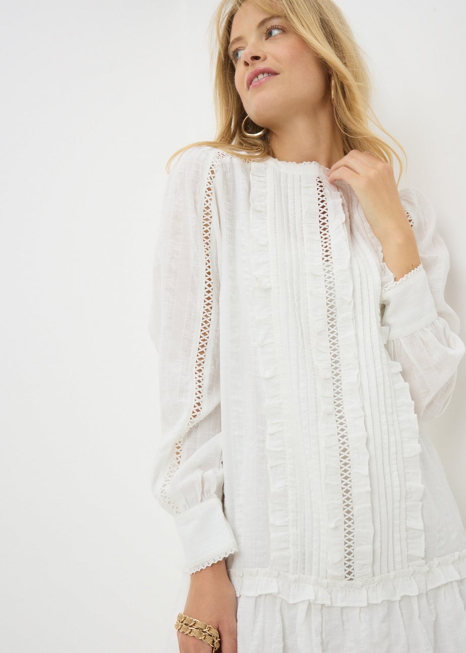 Cream Ruffle Mini Dress