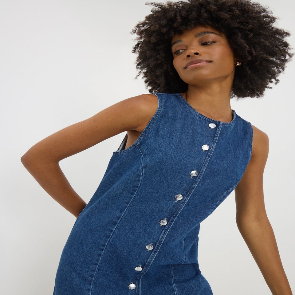 Darkwash Denim Button Midi Dress