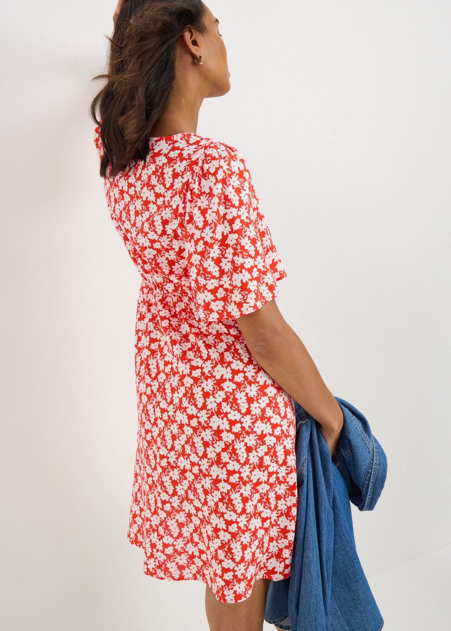 Red Ditsy Floral Mini Dress