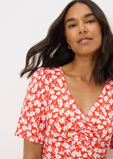 Red Ditsy Floral Mini Dress