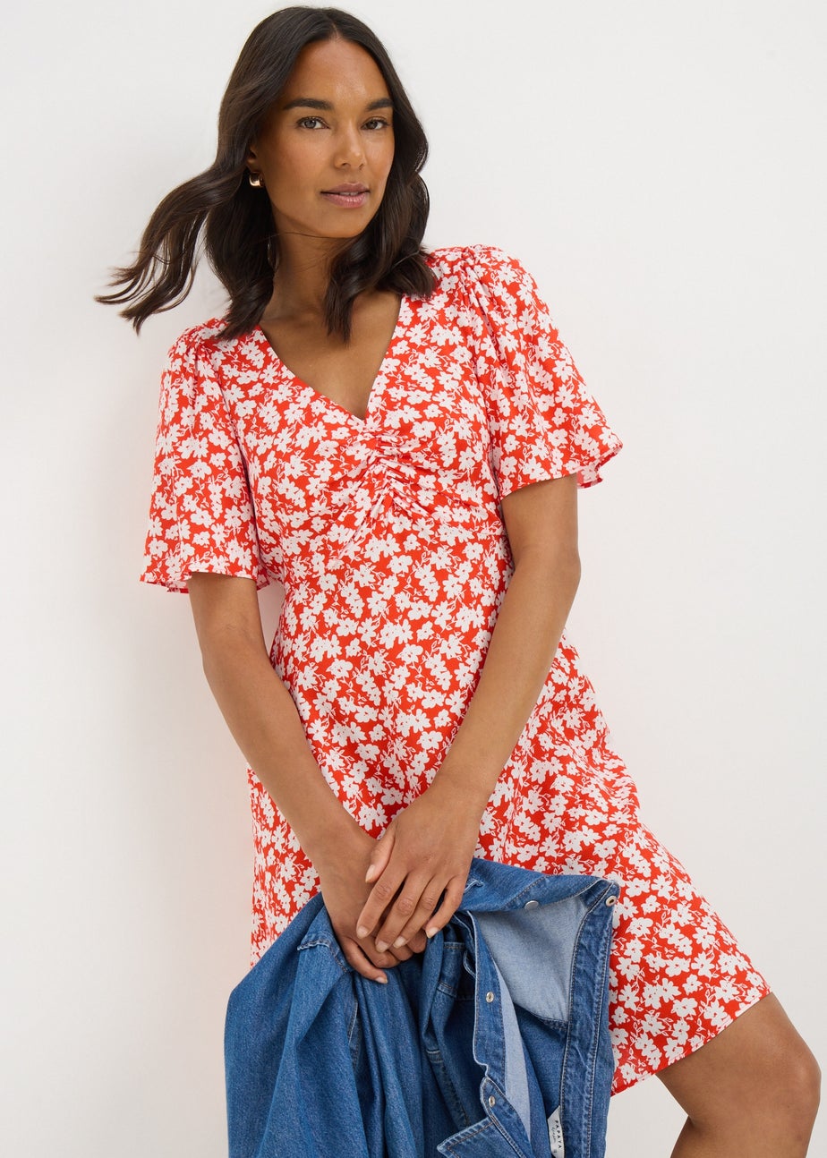 Red Ditsy Floral Mini Dress