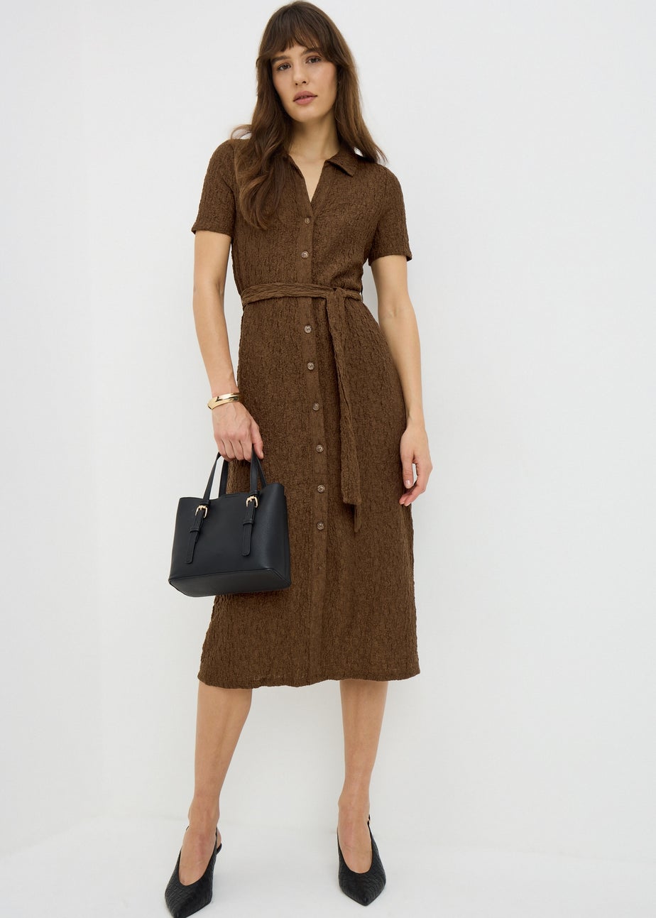 Create for Brown Textured Midaxi Shirt Dress