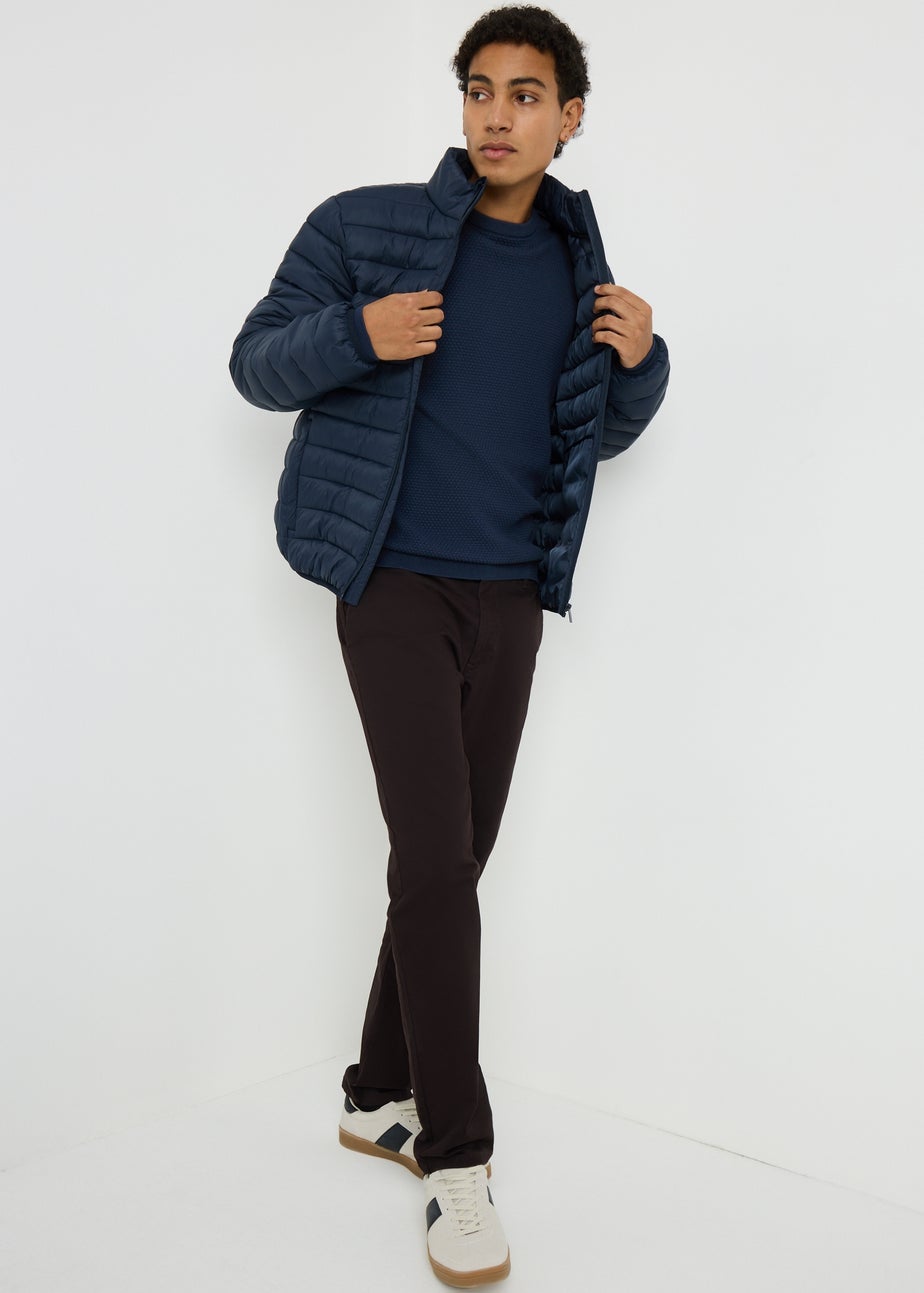 Navy Textured Crew Neck Jumper