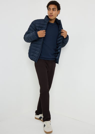 Navy Textured Crew Neck Jumper