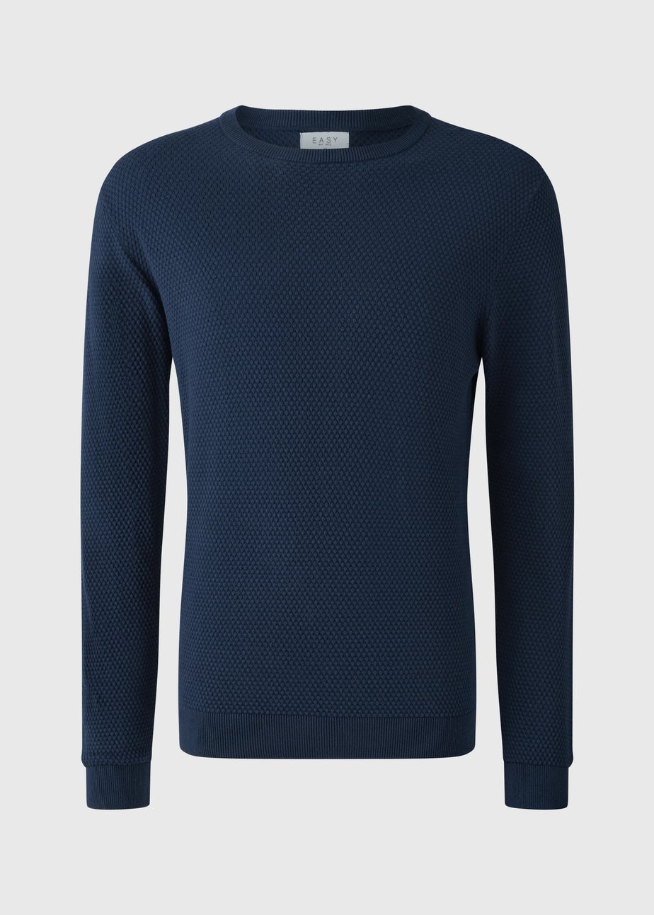 Navy Textured Crew Neck Jumper