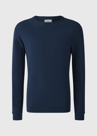 Navy Textured Crew Neck Jumper