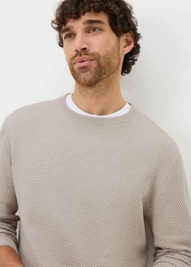 Ecru Textured Crew Neck Jumper