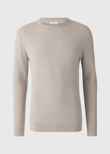 Ecru Textured Crew Neck Jumper