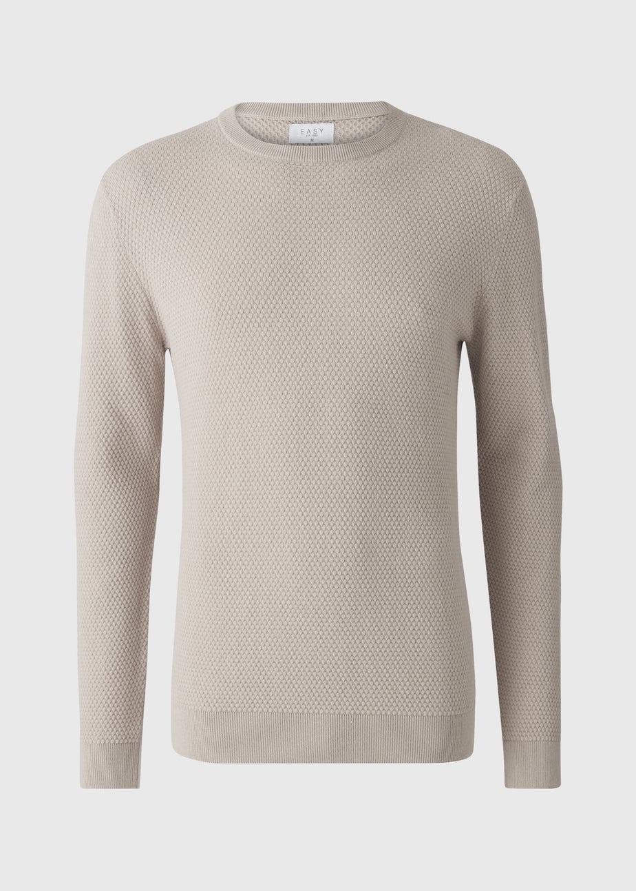 Ecru Textured Crew Neck Jumper