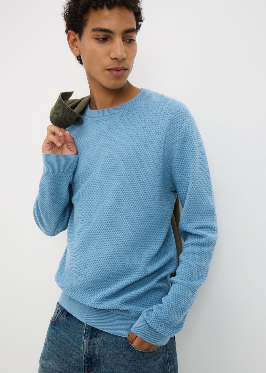 Blue Textured Crew Jumper