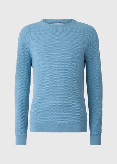 Blue Textured Crew Jumper