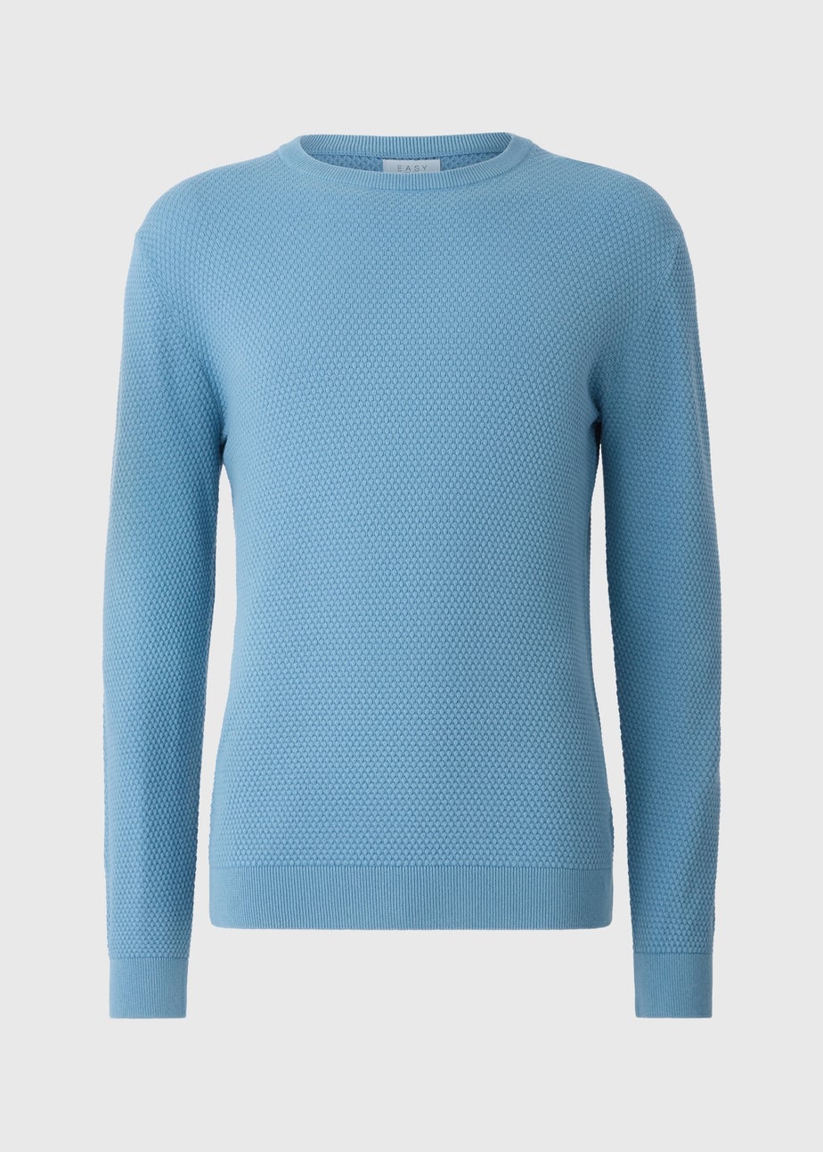 Blue Textured Crew Jumper