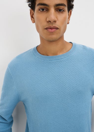 Blue Textured Crew Jumper