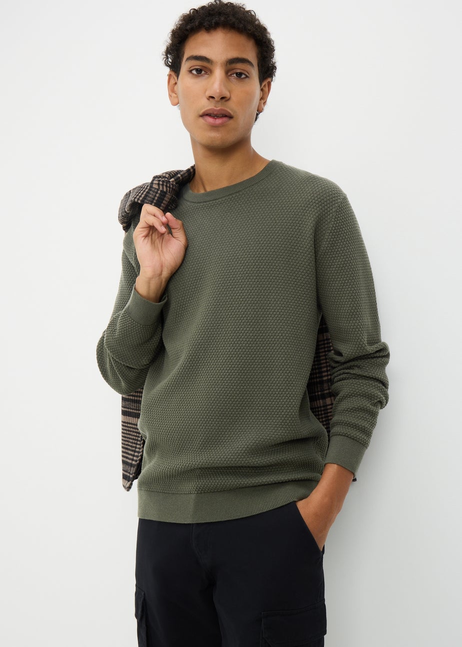 Khaki Crew Textured Jumper