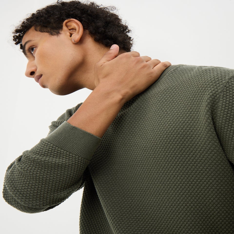 Khaki Crew Textured Jumper