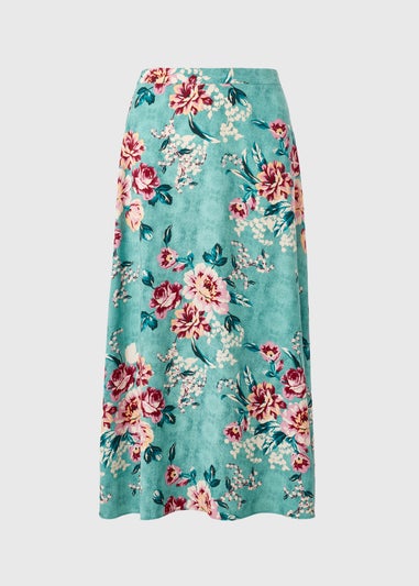 Green Floral Flared Midi Skirt