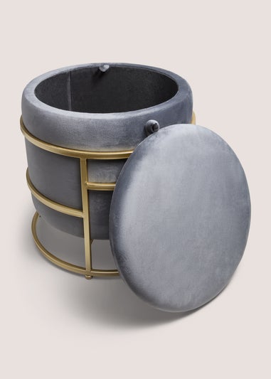 Grey Velvet Gold Leg Pouffe