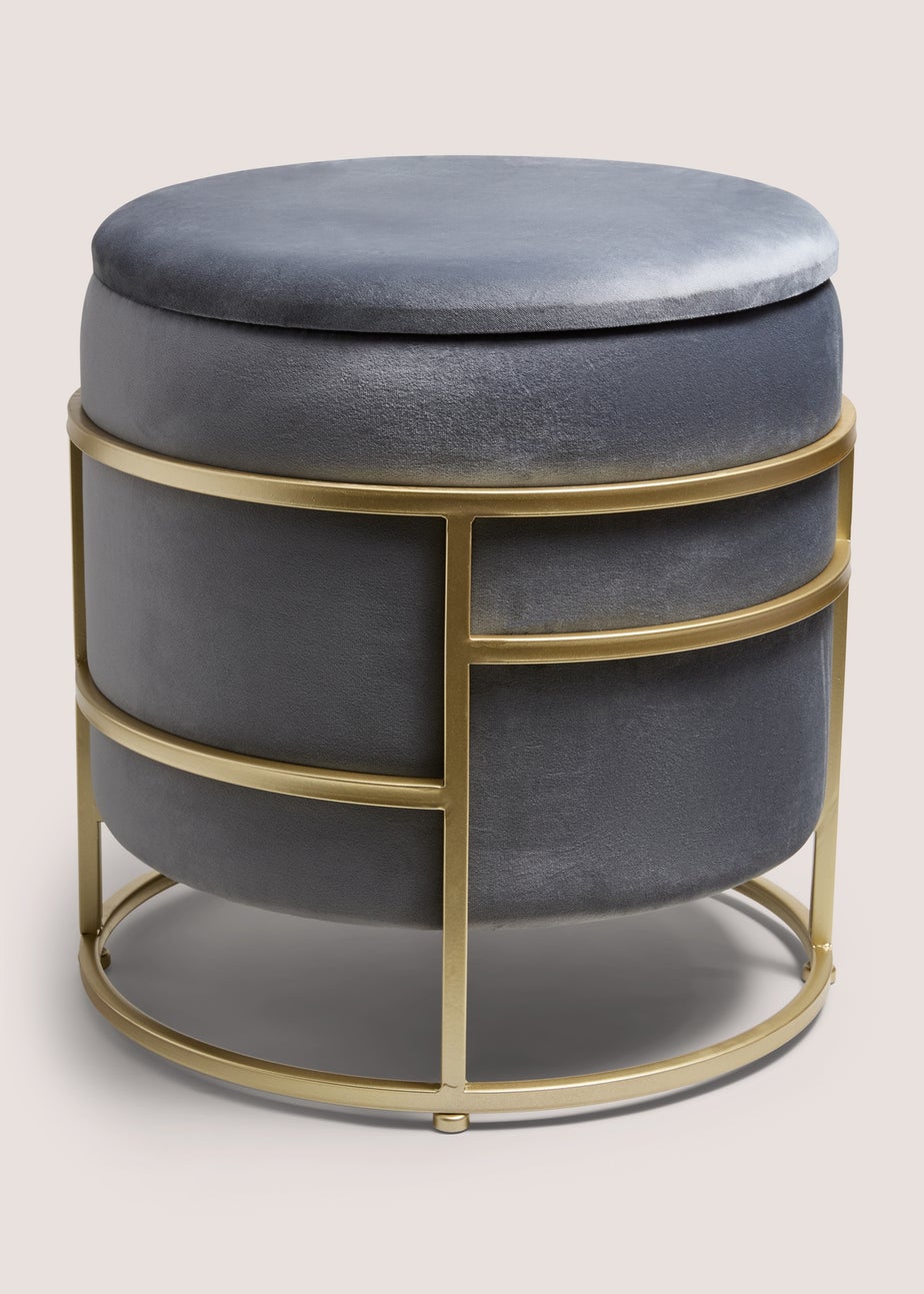 Grey Velvet Gold Leg Pouffe