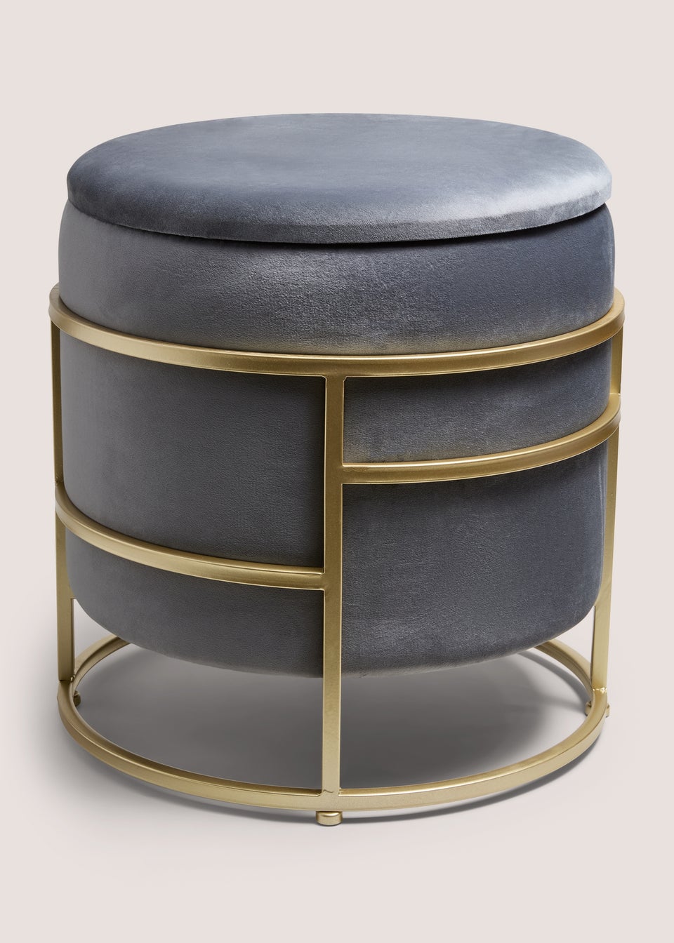 Grey Velvet Gold Leg Pouffe