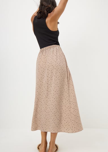 Taupe Spot Print Flared Midi Skirt