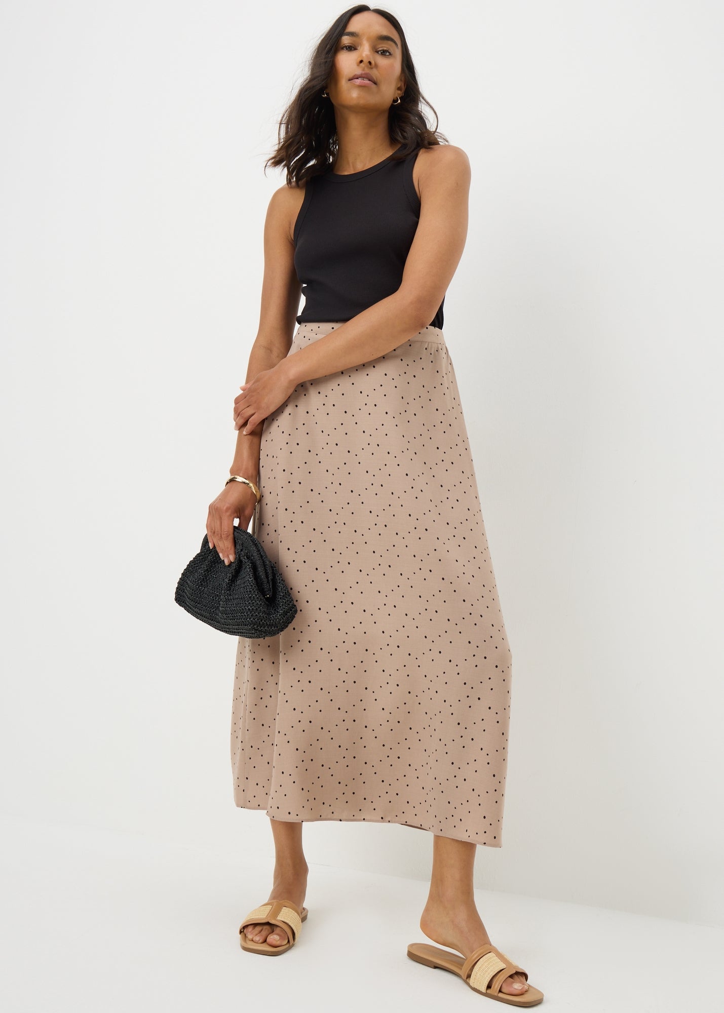 Taupe Spot Print Flared Midi Skirt - Matalan