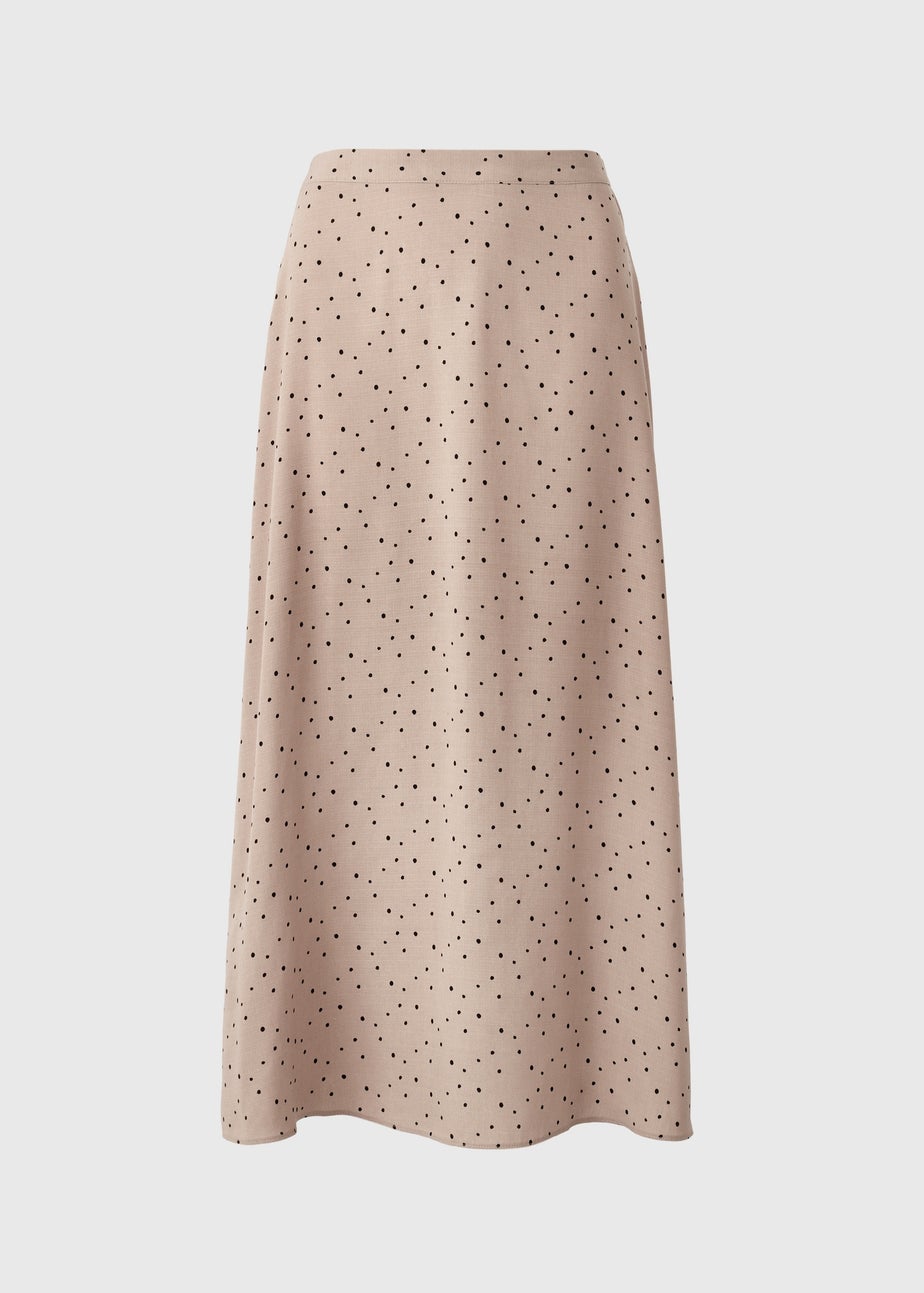Taupe Spot Print Flared Midi Skirt