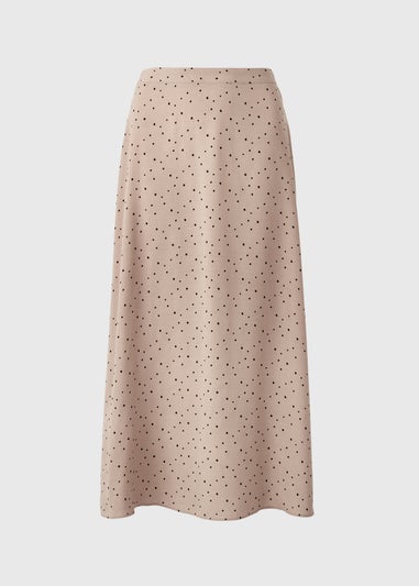 Taupe Spot Print Flared Midi Skirt