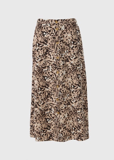 Brown Printed Button Midaxi Skirt