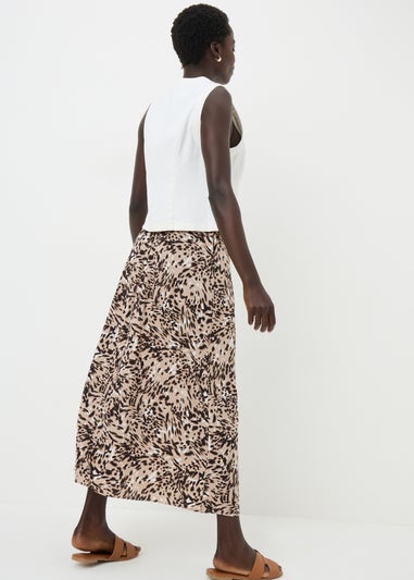 Brown Printed Button Midaxi Skirt