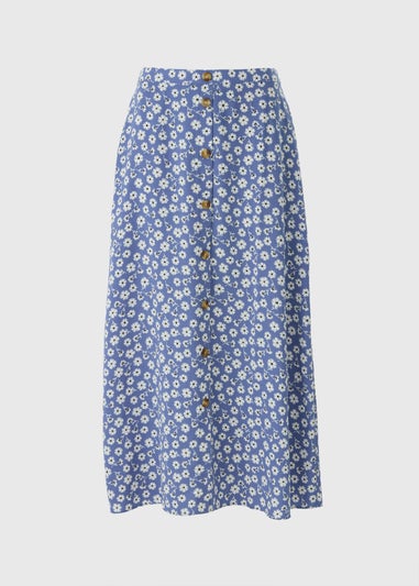 Blue Daisy Button Midaxi Skirt