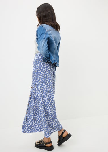 Blue Daisy Button Midaxi Skirt
