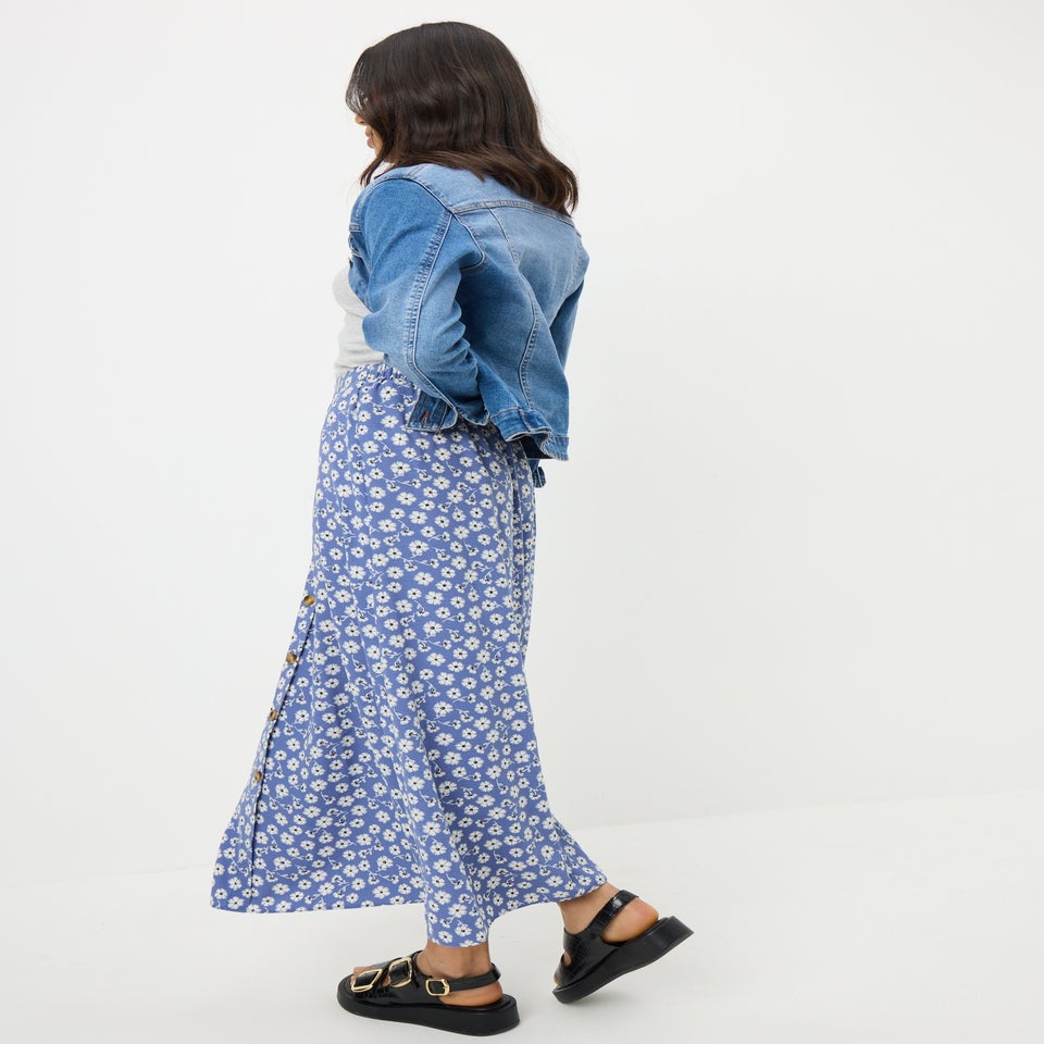 Blue Daisy Button Midaxi Skirt