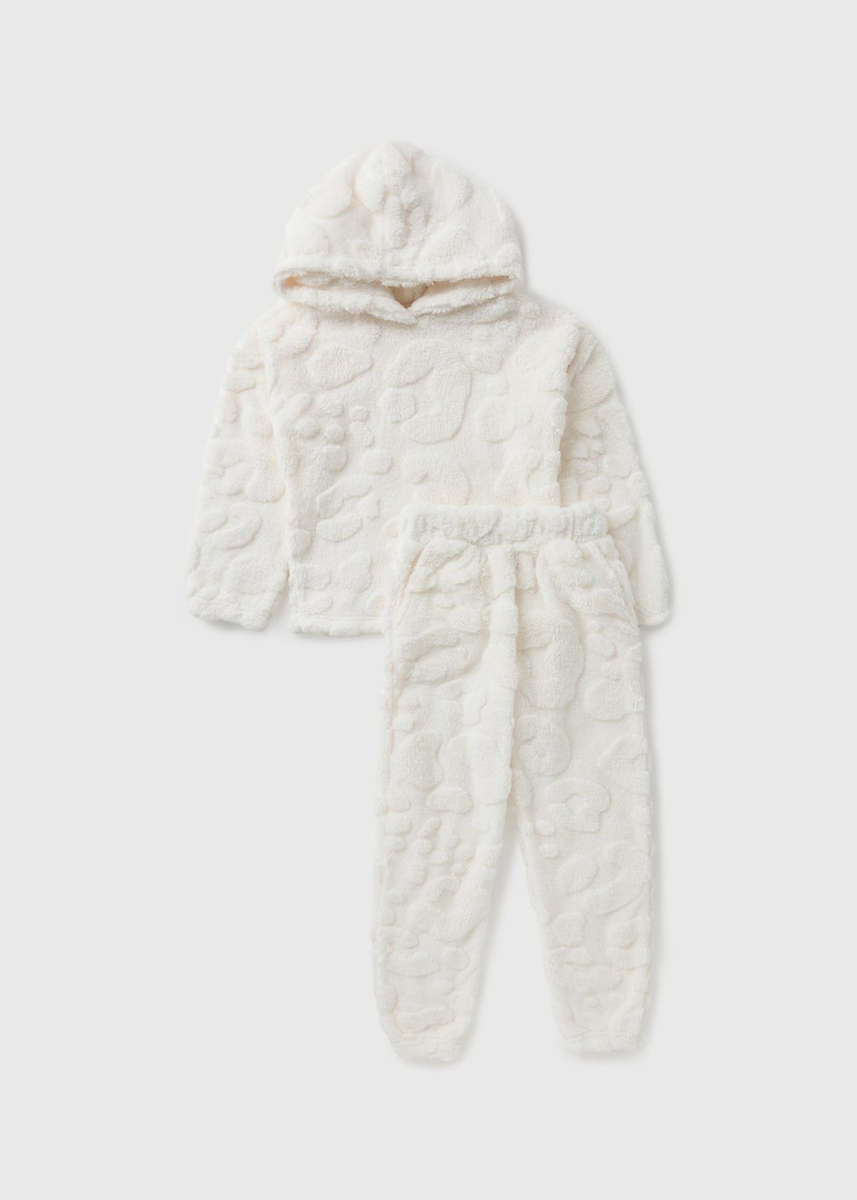 Girls Cream Leopard Embossed Hoodie & Jogging Bottom Pyjama Set (7-13yrs)