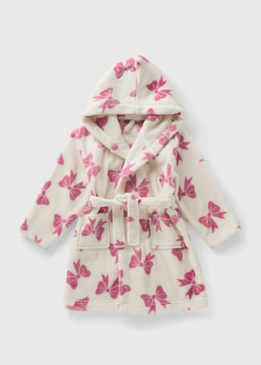 Girls Pink & White Bow Print Dressing Gown (1-13yrs)