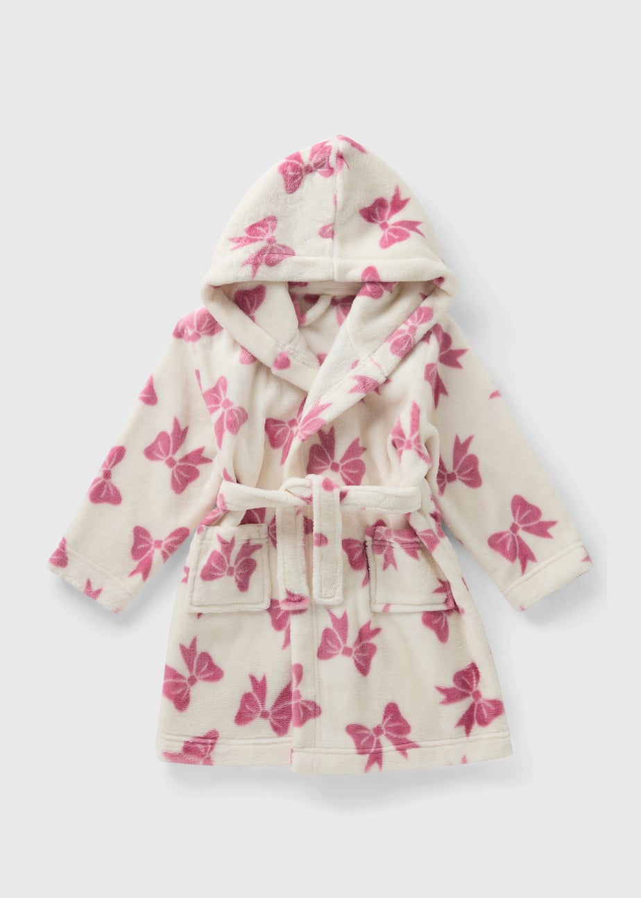 Girls Pink & White Bow Print Dressing Gown (1-13yrs)